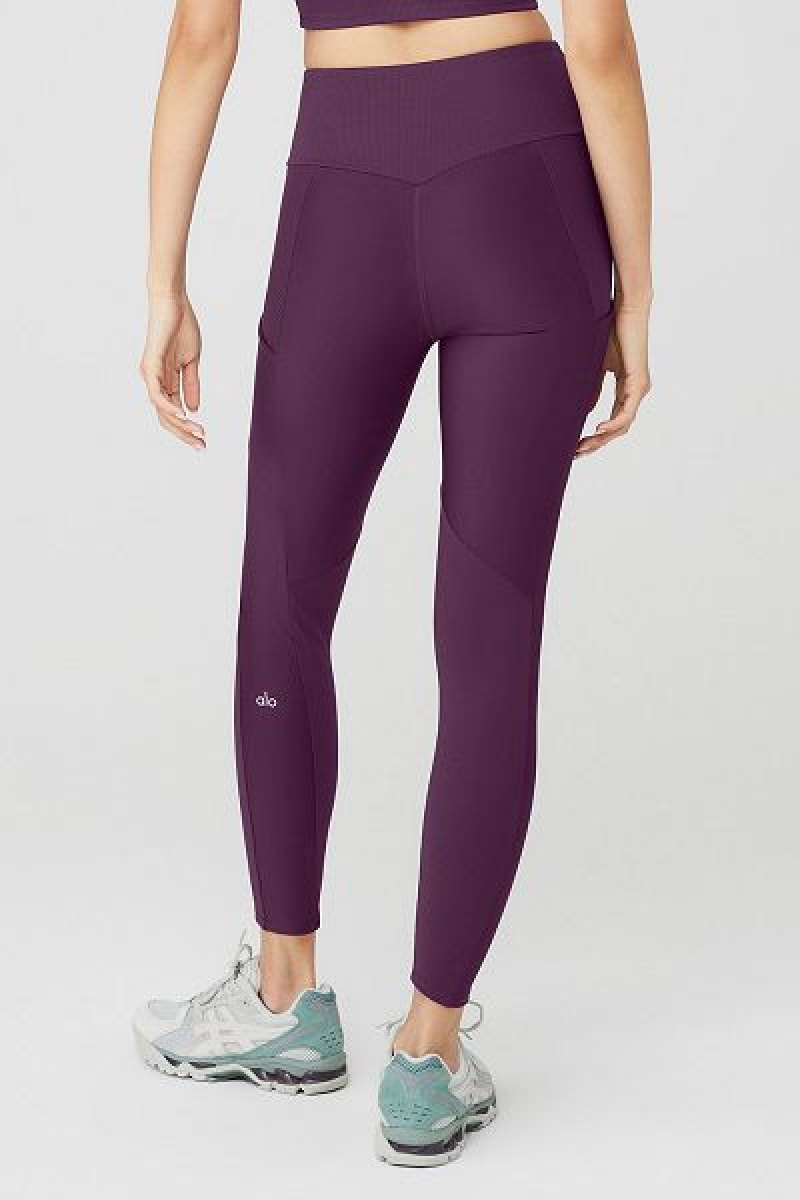 Leggings Alo Yoga Com Nervuras Airlift High-Cintura 7/8 Enchanted Feminino Roxo Escuro | 6285-LUPAQ