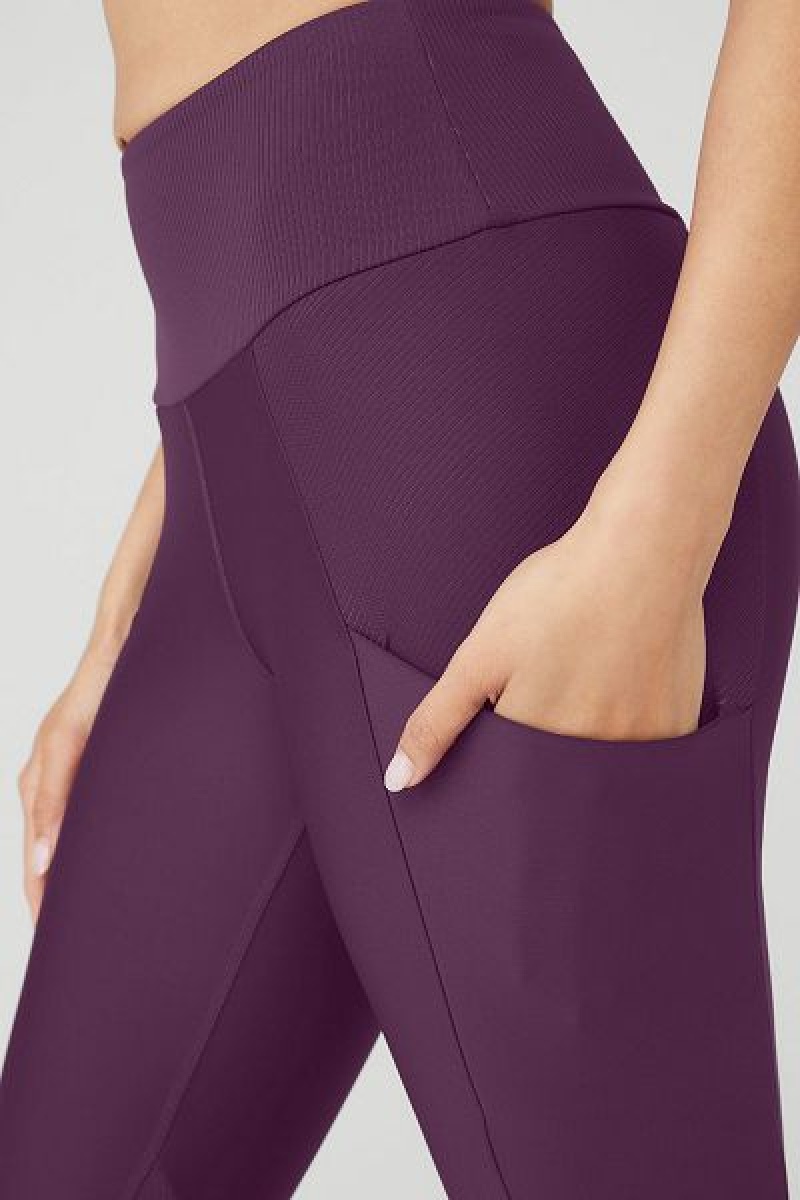 Leggings Alo Yoga Com Nervuras Airlift High-Cintura 7/8 Enchanted Feminino Roxo Escuro | 6285-LUPAQ