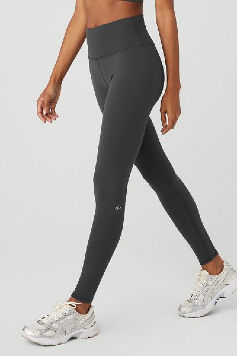 Leggings Alo Yoga High-Cintura Airbrush Feminino Cinzentas Escuro | 8926-RBAPG