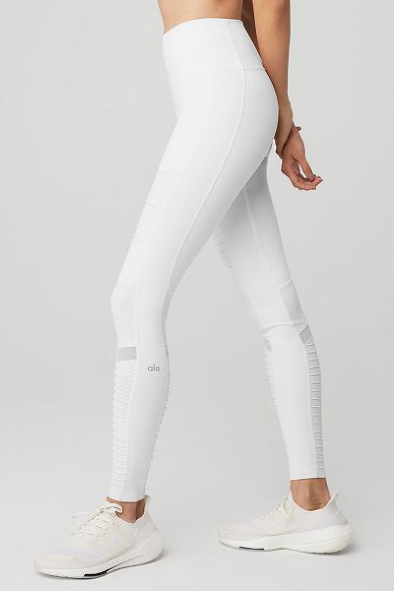 Leggings Alo Yoga High-Cintura Moto Feminino Branco | 7056-ZHWYT