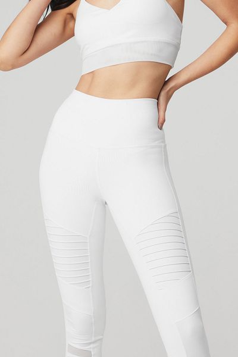 Leggings Alo Yoga High-Cintura Moto Feminino Branco | 7056-ZHWYT