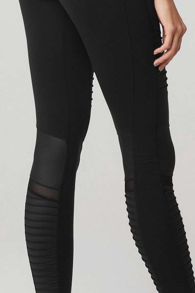 Leggings Alo Yoga High-Cintura Moto Feminino Pretas Pretas | 3621-PAYDN