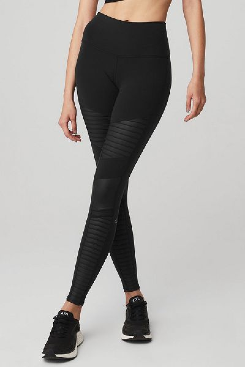 Leggings Alo Yoga High-Cintura Moto Feminino Pretas Pretas | 3621-PAYDN