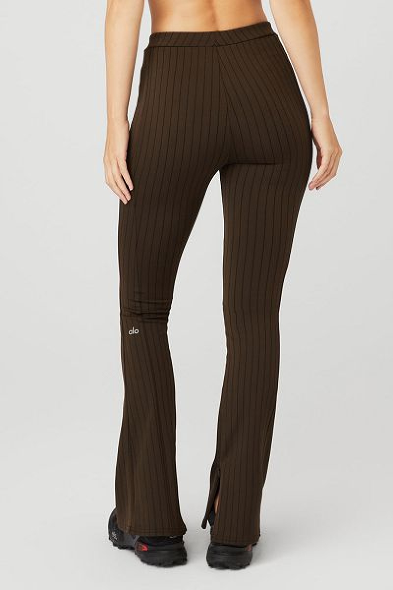 Leggings Alo Yoga High-Cintura Pinstripe Zip It Flare Feminino Marrom | 5639-UJMIG