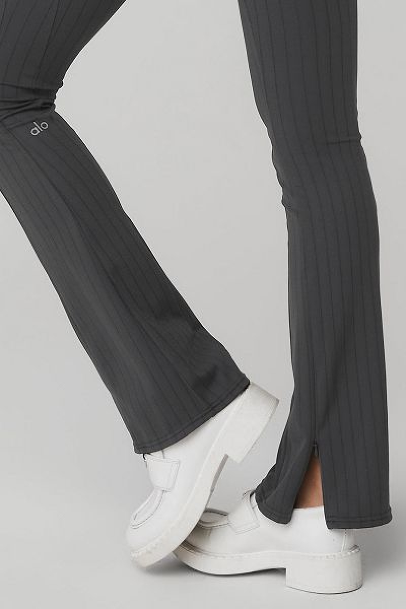 Leggings Alo Yoga High-Cintura Pinstripe Zip It Flare Feminino Cinzentas Escuro Pretas | 6049-OGHZV