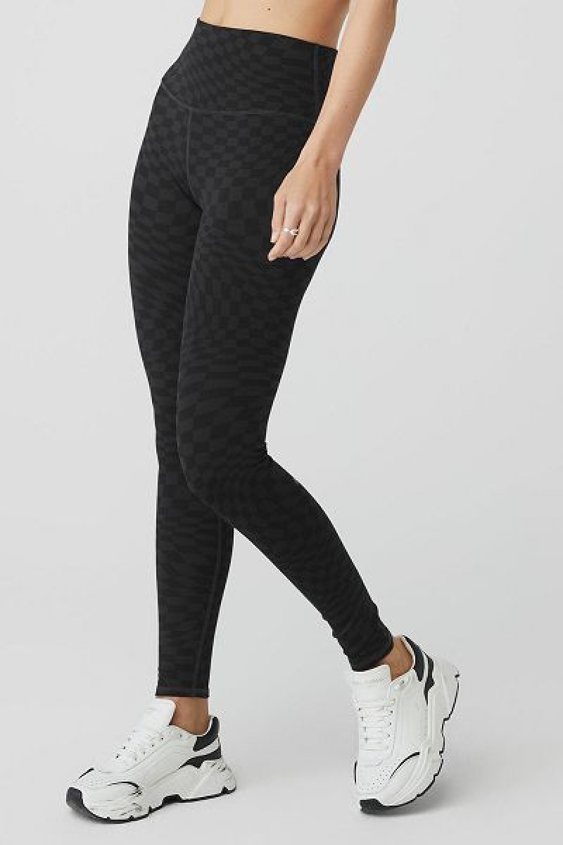 Leggings Alo Yoga Jacquard High-Cintura Checkered Feminino Pretas Cinzentas Escuro | 9520-RIGLZ