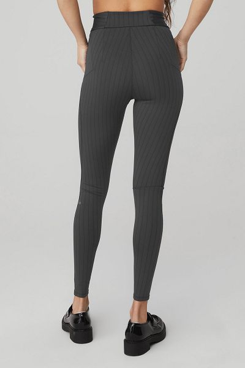 Leggings Alo Yoga Pinstripe Jacquard Extreme High-Cintura Feminino Cinzentas Escuro Pretas | 0743-XKGJV