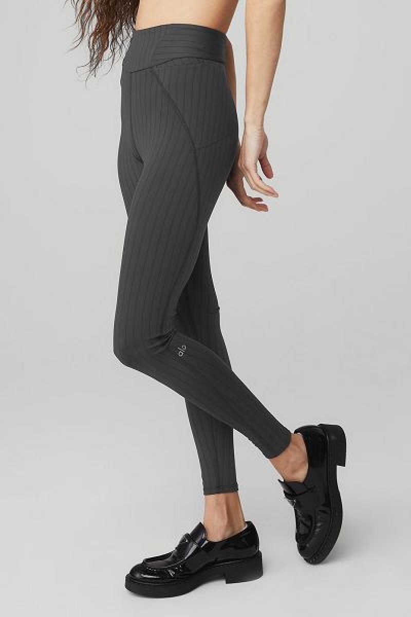 Leggings Alo Yoga Pinstripe Jacquard Extreme High-Cintura Feminino Cinzentas Escuro Pretas | 0743-XKGJV