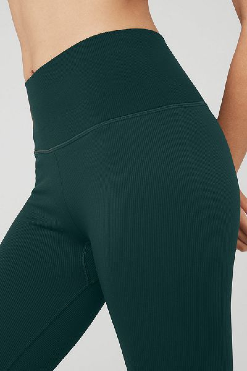 Leggings Alo Yoga Seamless High-Cintura Com Nervuras Feminino Verdes | 8395-GZDNK