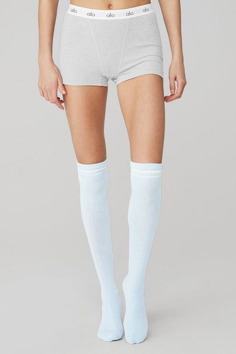 Meias Alo Yoga Knee-High Throwback Accessories Azuis Branco | 3104-ETDZB