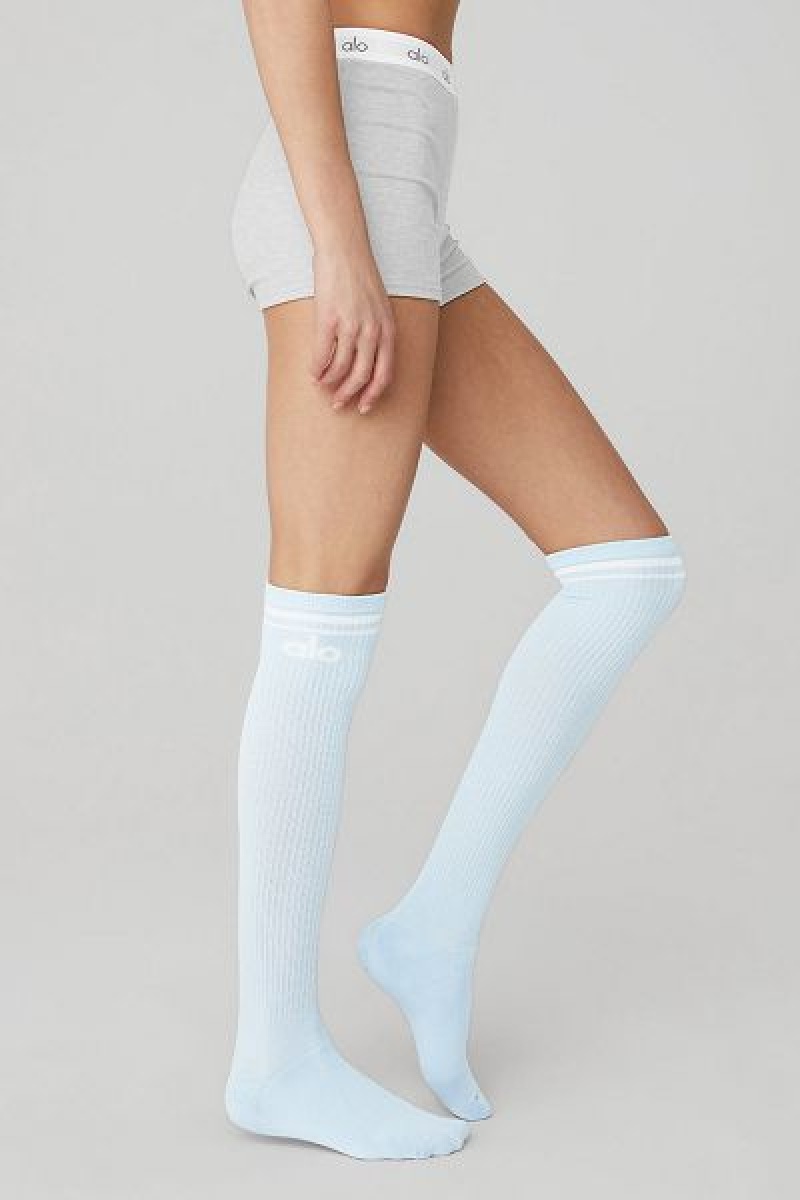 Meias Alo Yoga Knee-High Throwback Accessories Azuis Branco | 3104-ETDZB