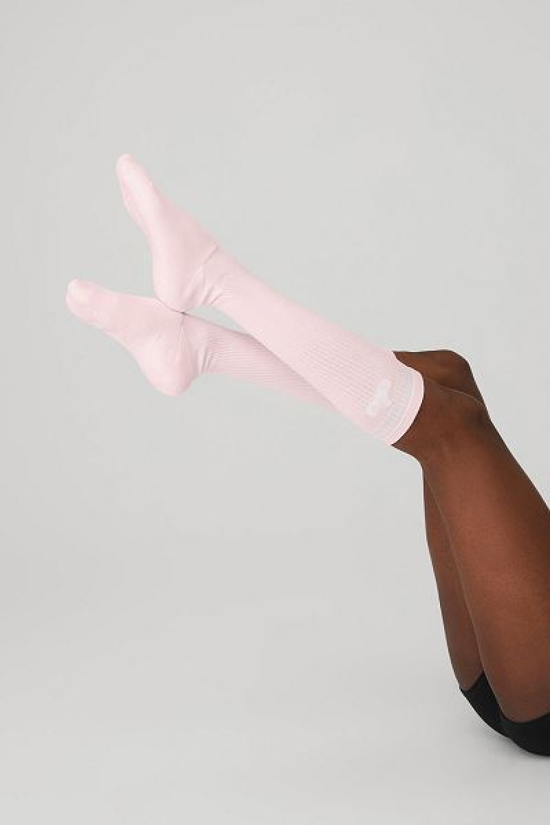 Meias Alo Yoga Knee-High Throwback Barre Accessories Rosa Branco | 8369-AMWXL