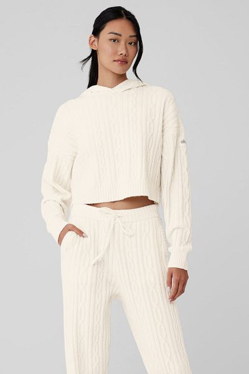 Moletom com Capuz Alo Yoga Cable Knit Inverno Bliss Feminino Branco | 0379-ITPAK