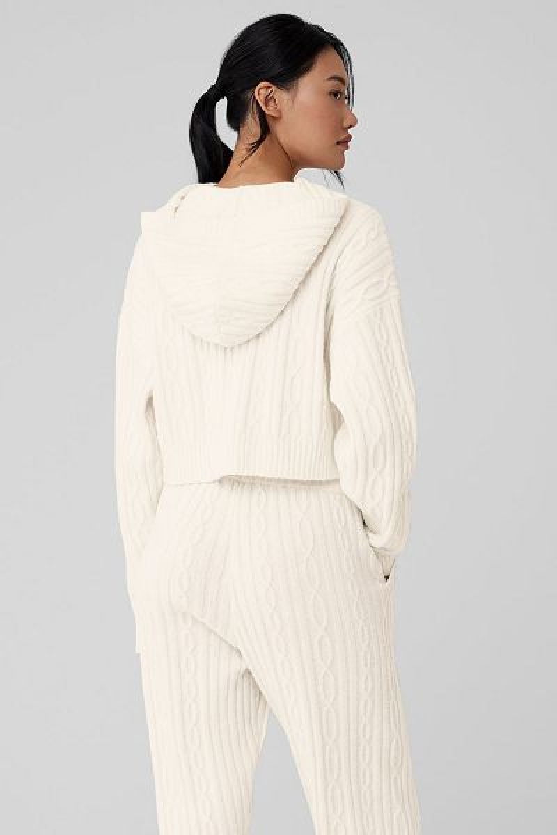 Moletom com Capuz Alo Yoga Cable Knit Inverno Bliss Feminino Branco | 0379-ITPAK