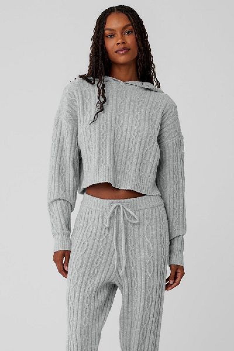 Moletom com Capuz Alo Yoga Cable Knit Inverno Bliss Feminino Cinzentas | 9187-ORYNL