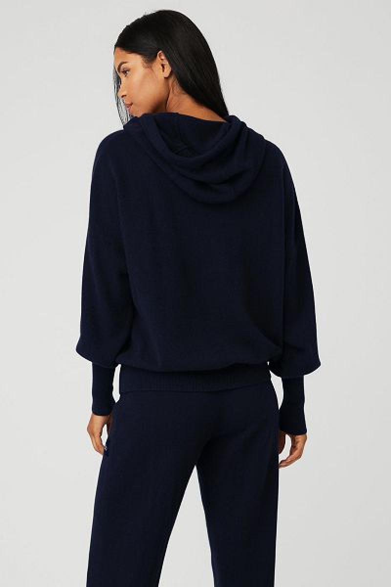 Moletom com Capuz Alo Yoga Cashmere Jet Set Feminino Azul Marinho | 9180-RBLKI