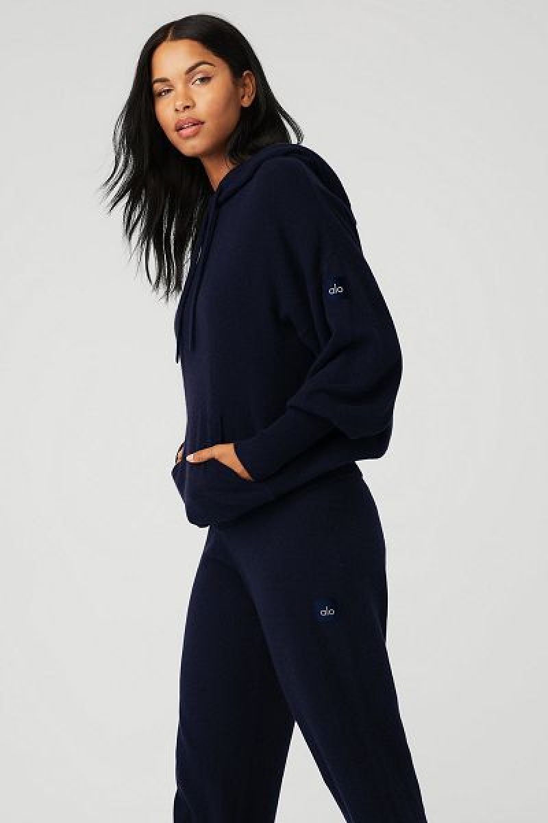 Moletom com Capuz Alo Yoga Cashmere Jet Set Feminino Azul Marinho | 9180-RBLKI