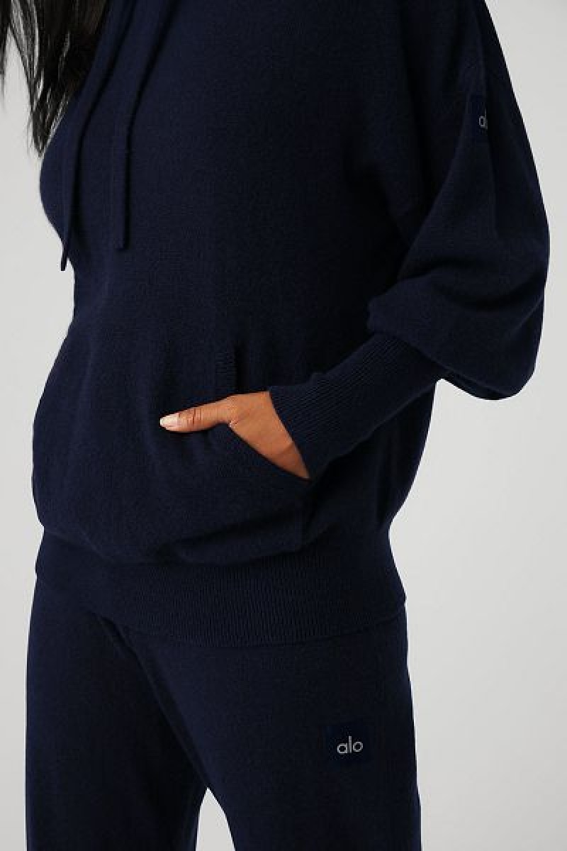 Moletom com Capuz Alo Yoga Cashmere Jet Set Feminino Azul Marinho | 9180-RBLKI