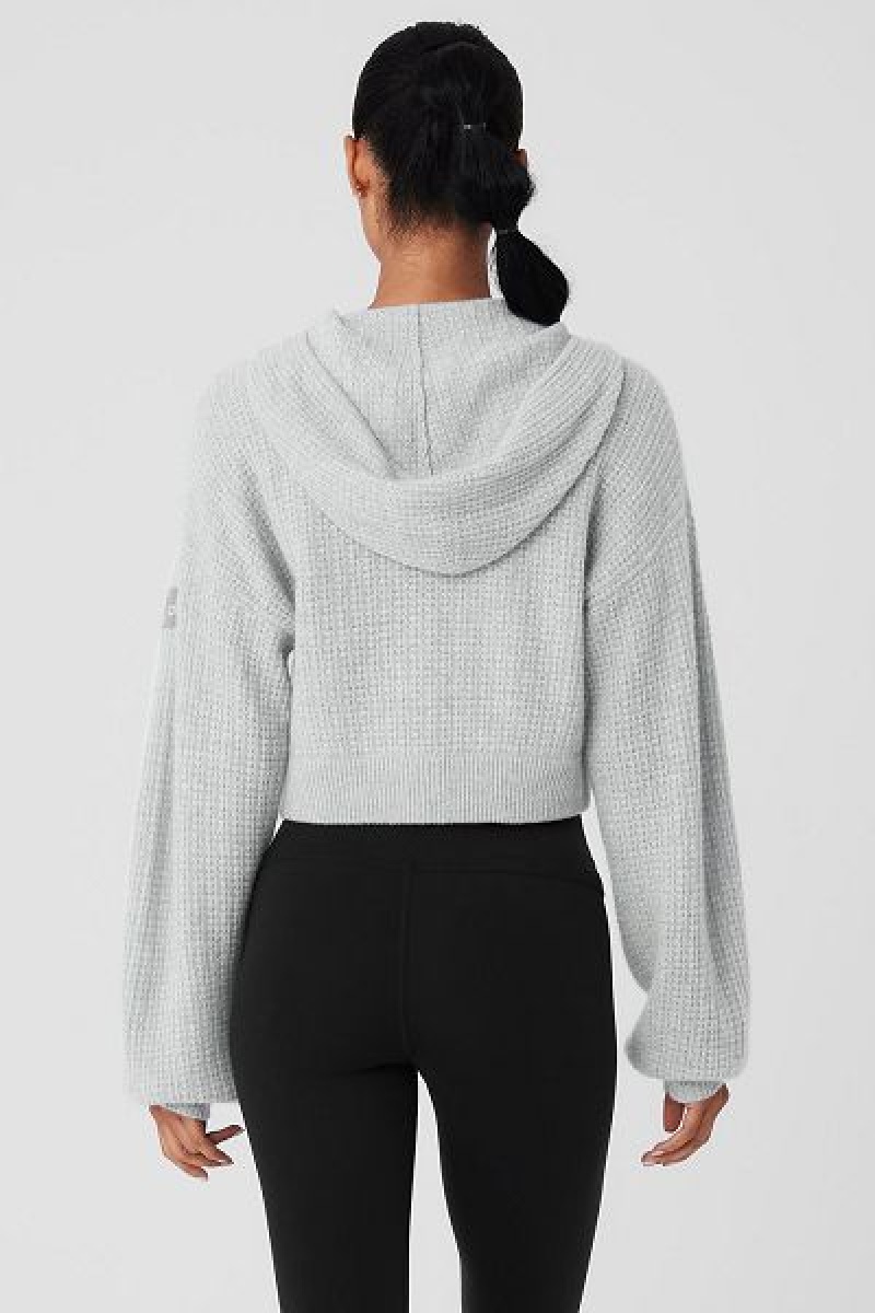 Moletom com Capuz Alo Yoga Cashmere Plush Waffle Full Zip Feminino Cinzentas | 0375-GWCST