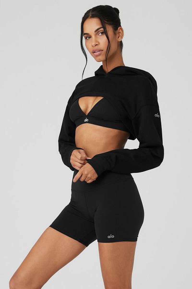 Moletom com Capuz Alo Yoga Cropped Shrug It Off Feminino Pretas | 2507-WJDYX