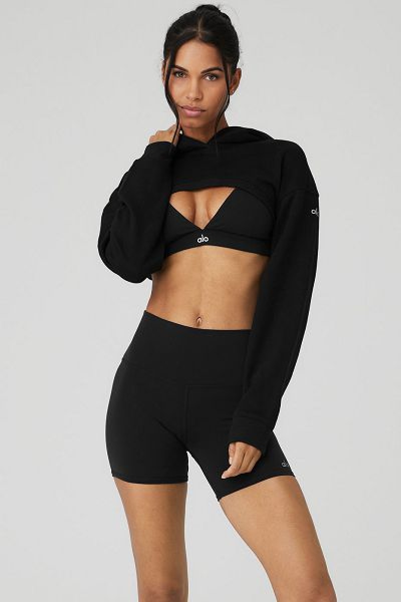 Moletom com Capuz Alo Yoga Cropped Shrug It Off Feminino Pretas | 2507-WJDYX