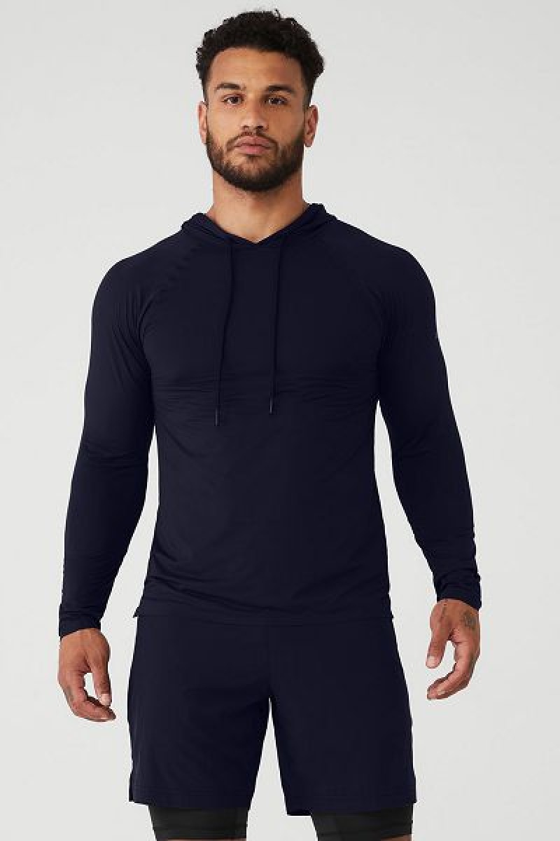 Moletom com Capuz Alo Yoga Idol Encapuzado Runner Masculino Azul Marinho | 9403-PAICQ