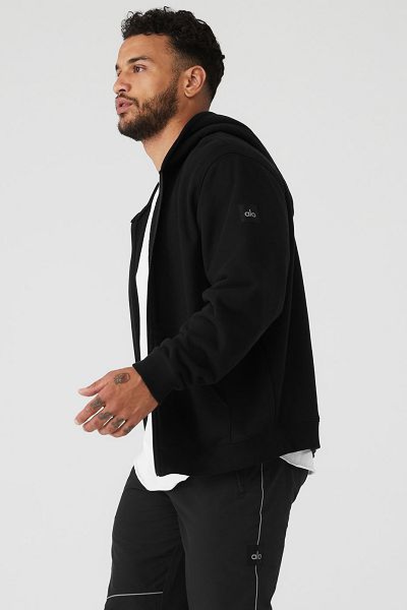 Moletom com Capuz Alo Yoga Renown Heavy Weight Full Zip Masculino Pretas | 5610-PGJDZ