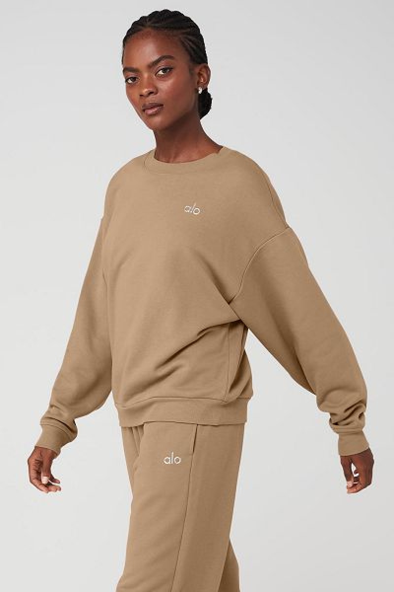 Pullovers Alo Yoga Accolade Crew Neck Feminino Caqui | 0178-JLSZG