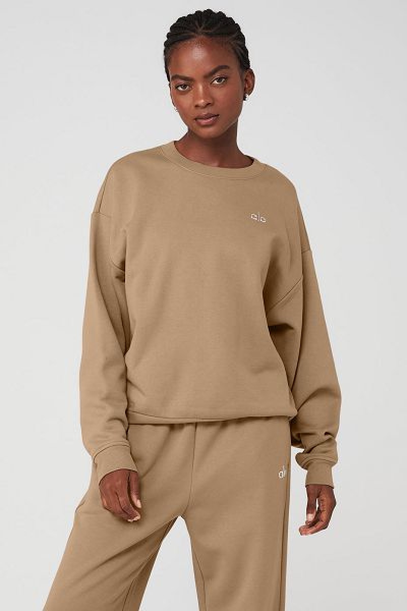 Pullovers Alo Yoga Accolade Crew Neck Feminino Caqui | 0178-JLSZG