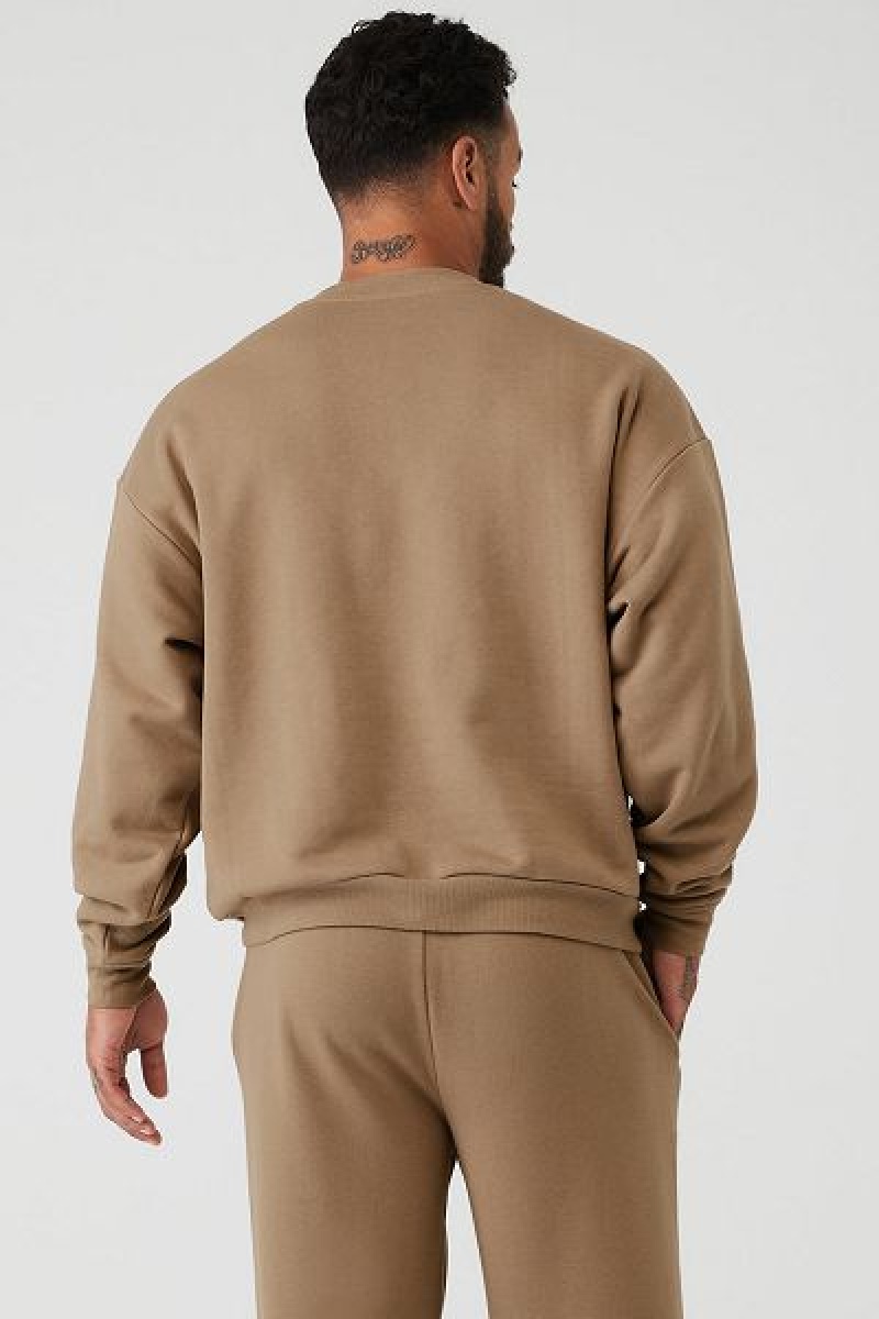 Pullovers Alo Yoga Accolade Crew Neck Masculino Caqui | 6214-MZORQ