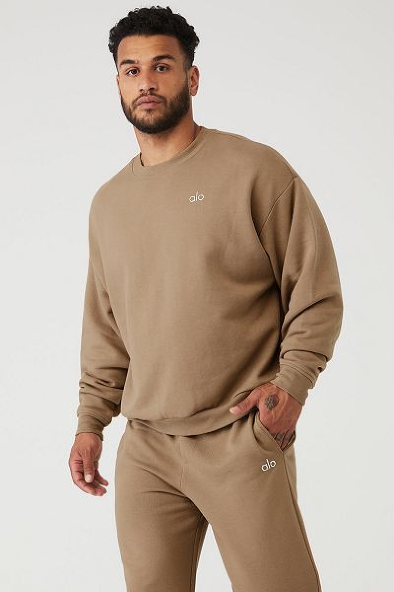 Pullovers Alo Yoga Accolade Crew Neck Masculino Caqui | 6214-MZORQ