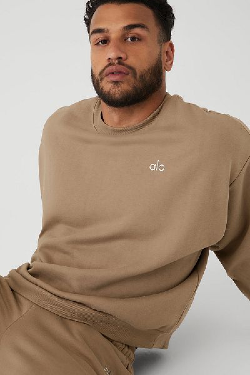 Pullovers Alo Yoga Accolade Crew Neck Masculino Caqui | 6214-MZORQ