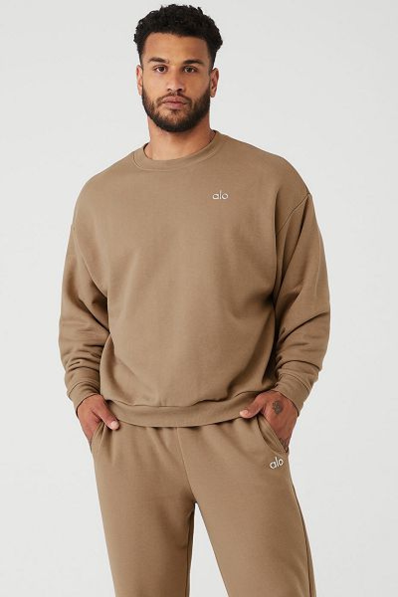 Pullovers Alo Yoga Accolade Crew Neck Masculino Caqui | 6214-MZORQ