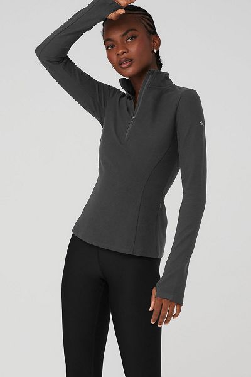 Pullovers Alo Yoga Alosoft 1/2 Zip Rapid Feminino Cinzentas Escuro | 3548-YWPLH