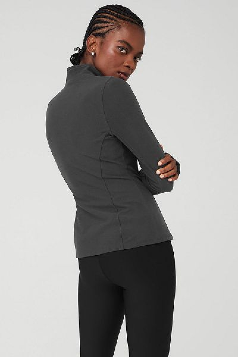 Pullovers Alo Yoga Alosoft 1/2 Zip Rapid Feminino Cinzentas Escuro | 3548-YWPLH