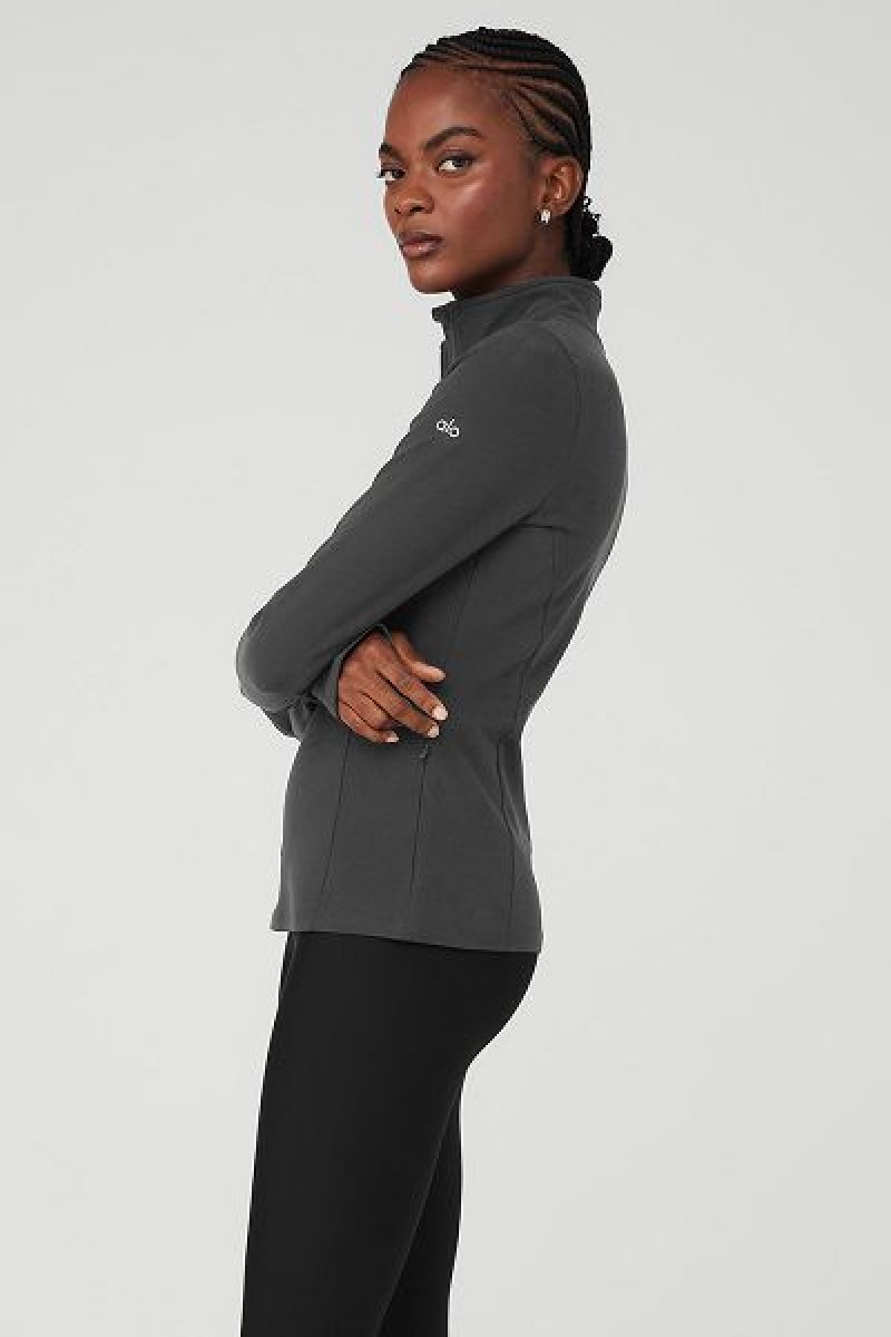 Pullovers Alo Yoga Alosoft 1/2 Zip Rapid Feminino Cinzentas Escuro | 3548-YWPLH