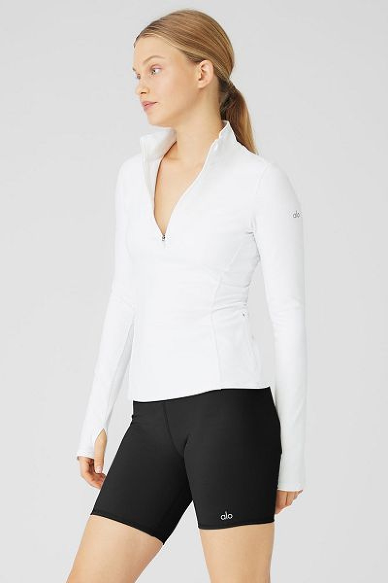 Pullovers Alo Yoga Alosoft 1/2 Zip Rapid Feminino Branco | 1524-CDJFZ