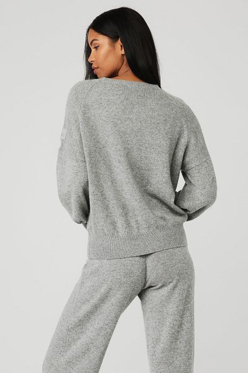 Pullovers Alo Yoga Cashmere Jet Set Crew Feminino Cinzentas | 6397-YGVHI