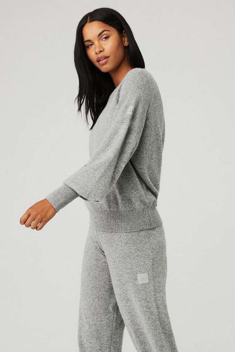 Pullovers Alo Yoga Cashmere Jet Set Crew Feminino Cinzentas | 6397-YGVHI