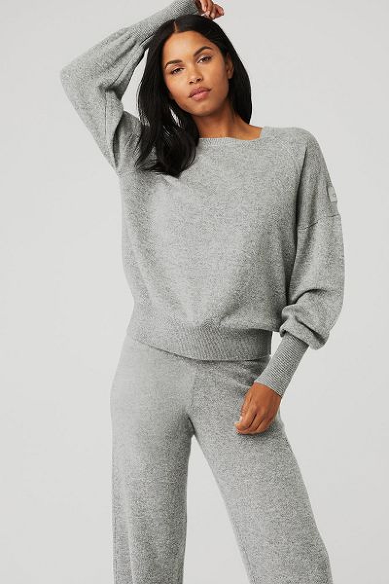 Pullovers Alo Yoga Cashmere Jet Set Crew Feminino Cinzentas | 6397-YGVHI