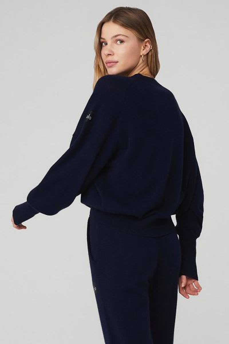 Pullovers Alo Yoga Cashmere Jet Set Crew Feminino Azul Marinho | 5487-PEHXR