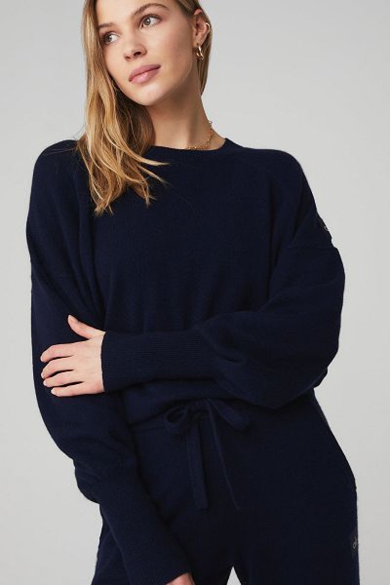 Pullovers Alo Yoga Cashmere Jet Set Crew Feminino Azul Marinho | 5487-PEHXR