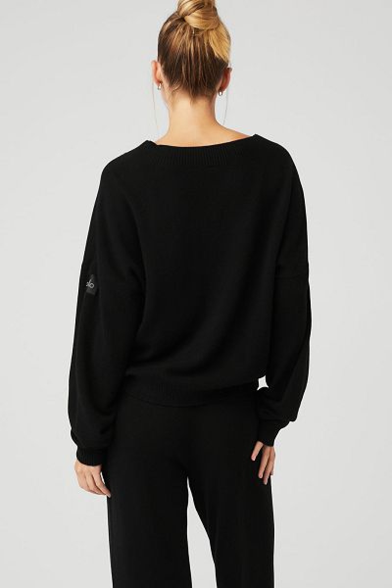 Pullovers Alo Yoga Cashmere Jet Set V-Neck Feminino Pretas | 0245-TICAU