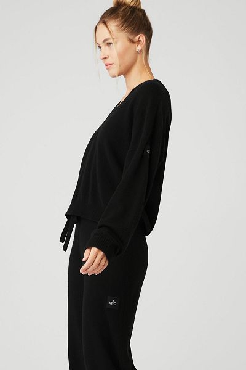 Pullovers Alo Yoga Cashmere Jet Set V-Neck Feminino Pretas | 0245-TICAU