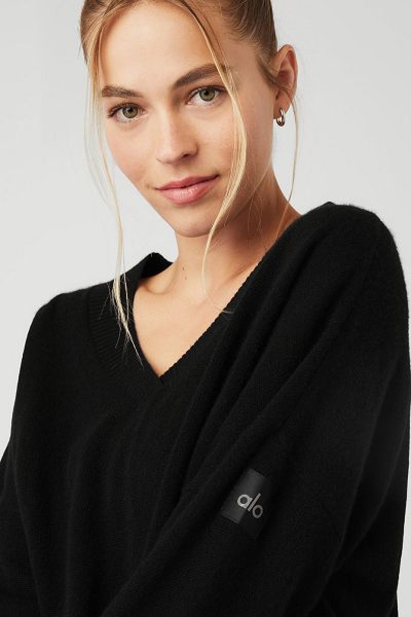 Pullovers Alo Yoga Cashmere Jet Set V-Neck Feminino Pretas | 0245-TICAU