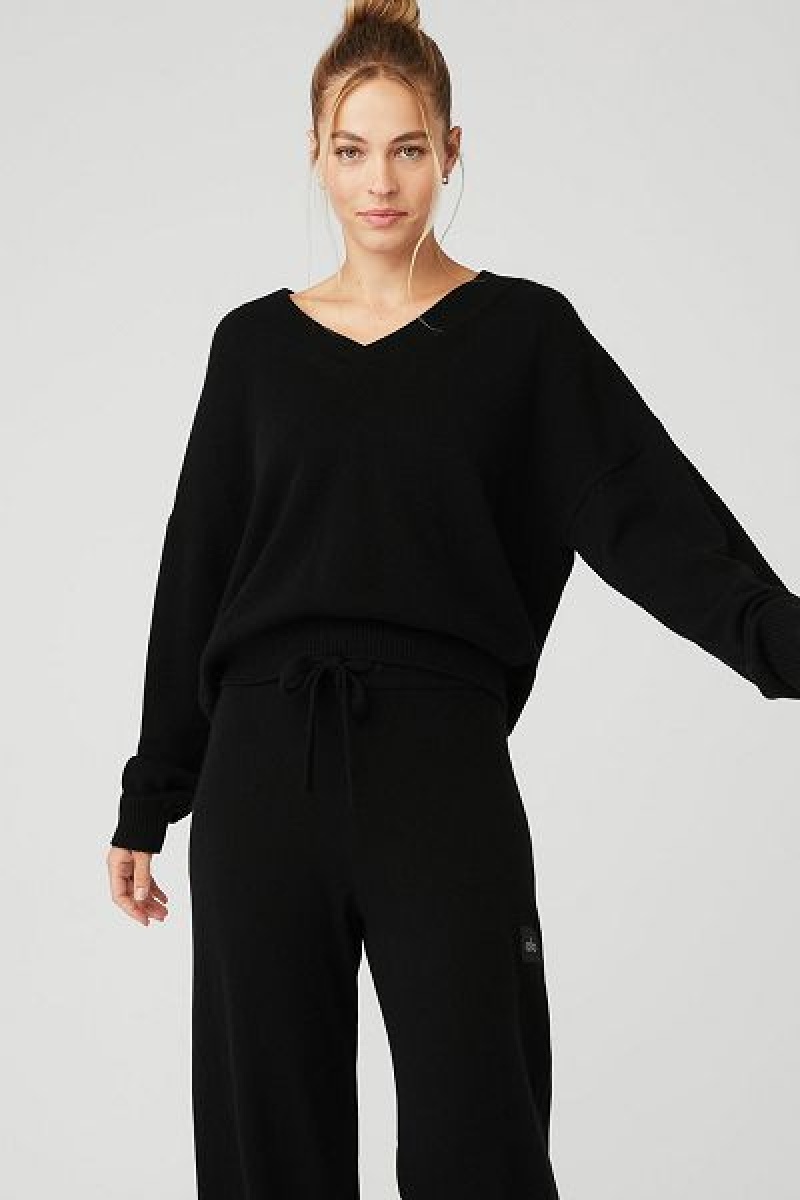 Pullovers Alo Yoga Cashmere Jet Set V-Neck Feminino Pretas | 0245-TICAU