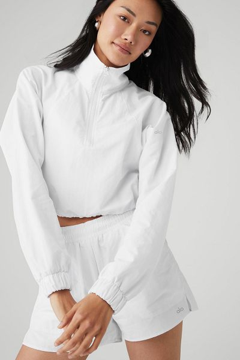 Pullovers Alo Yoga Cropped 1/4 Zip Alumni Feminino Branco | 0597-AEIGU