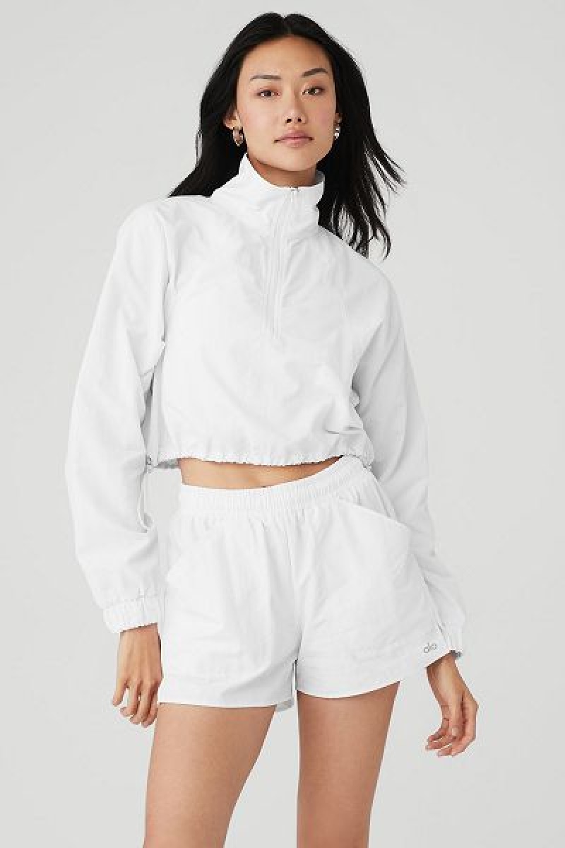 Pullovers Alo Yoga Cropped 1/4 Zip Alumni Feminino Branco | 0597-AEIGU