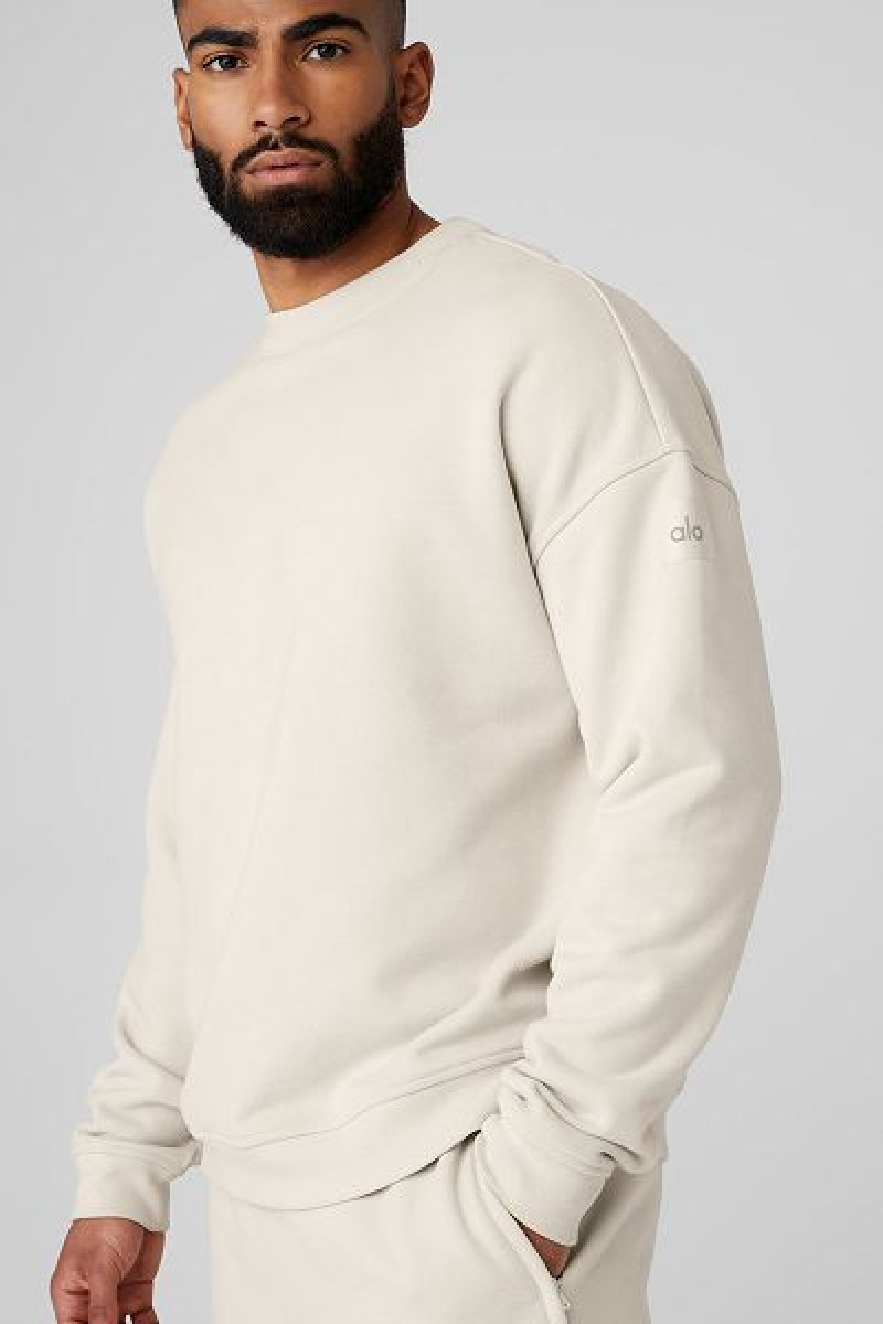 Pullovers Alo Yoga Renown Heavy Weight Crew Neck Masculino Bege | 0796-YKMVS