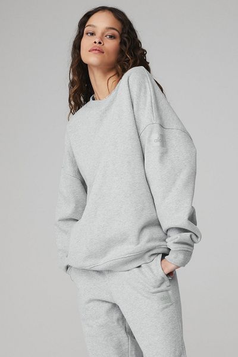 Pullovers Alo Yoga Renown Heavy Weight Crew Neck Feminino Cinzentas | 8597-PDKQJ